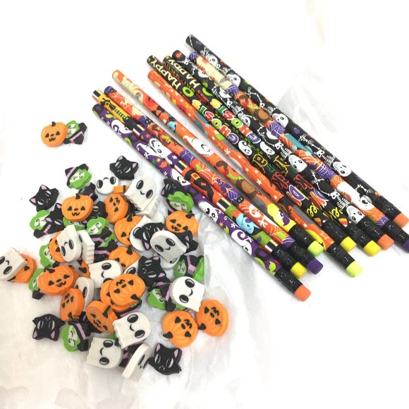 HALLOWEEN  Bundle Spooky Pencils & Erasers Unused Vintage - Picture 1 of 3